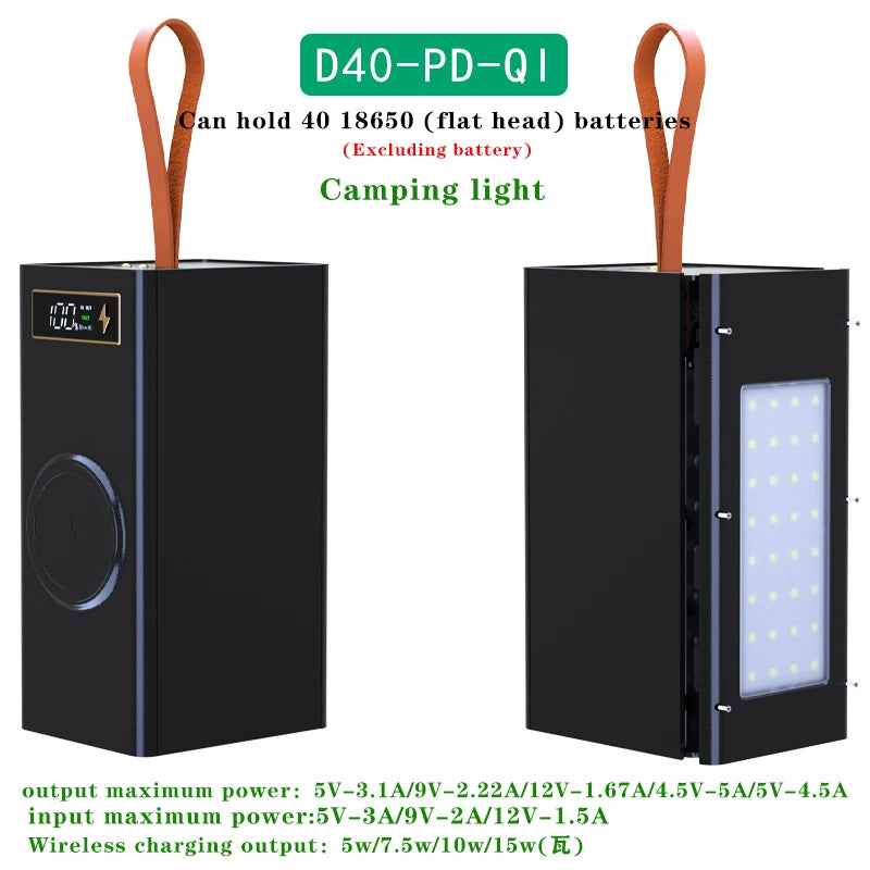 40*18650 DIY Power Bank Case Batteries Power Box Regular/PD Camping light Version Power Bank Shell  Batteries Power Shell