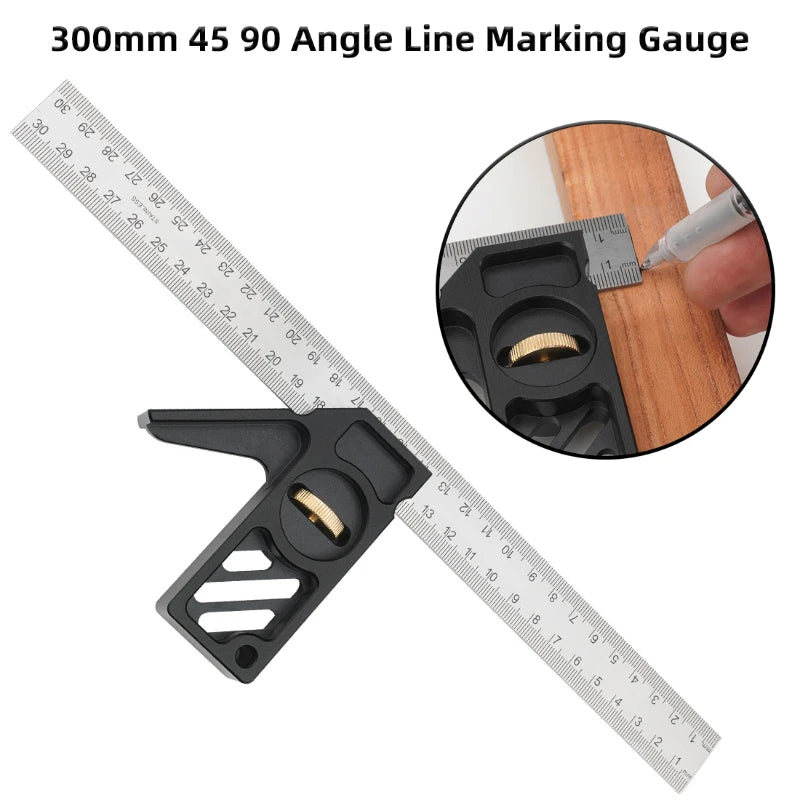 300mm Ruler Adjustable 45 90 Angle Positioning Block Gauge Line Marking Gauge Scriber DIY Carpentry Scribing Measuring Tools