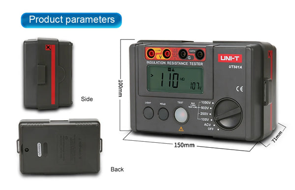 UNI-T Insulation Resistance Tester UT501 UT502 Digital Voltmeter Ohmmeter Megohmmeter Professional Ohm Meter Tester