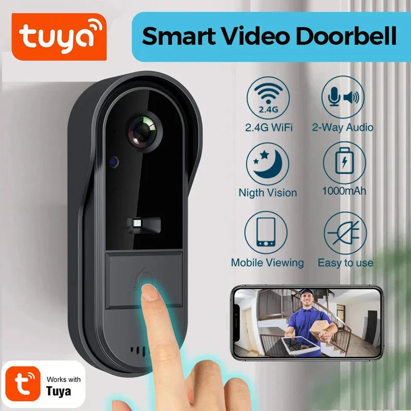 Tuya WiFi doorbell  2-way HD 1080P, microSD/cloud, waterproof, 1000mAh battery, long standby,Wireless Security Camera