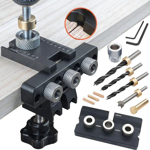 3-In-1 Precision Jig Dowel Cam Jig Versatile Woodworking Kit for DIY Hole Drilling Guide Woodworking Position Locator Puncher