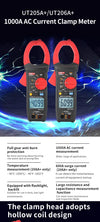 UNI-T UT205A+ UT206A+ Digital Clamp Meter 1000V AC DC Current Pliers Clamps Voltage Tester Ammeter Resistance Temperature Test