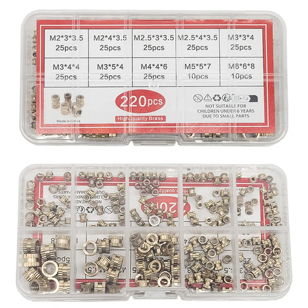 220PCS/1 SetM2 M2.5 M3 M4 M5 M6 Brass Heat Insert Nut Hot Melt Nutinsert Thread Knurled Double Twill Embedment Nuts
