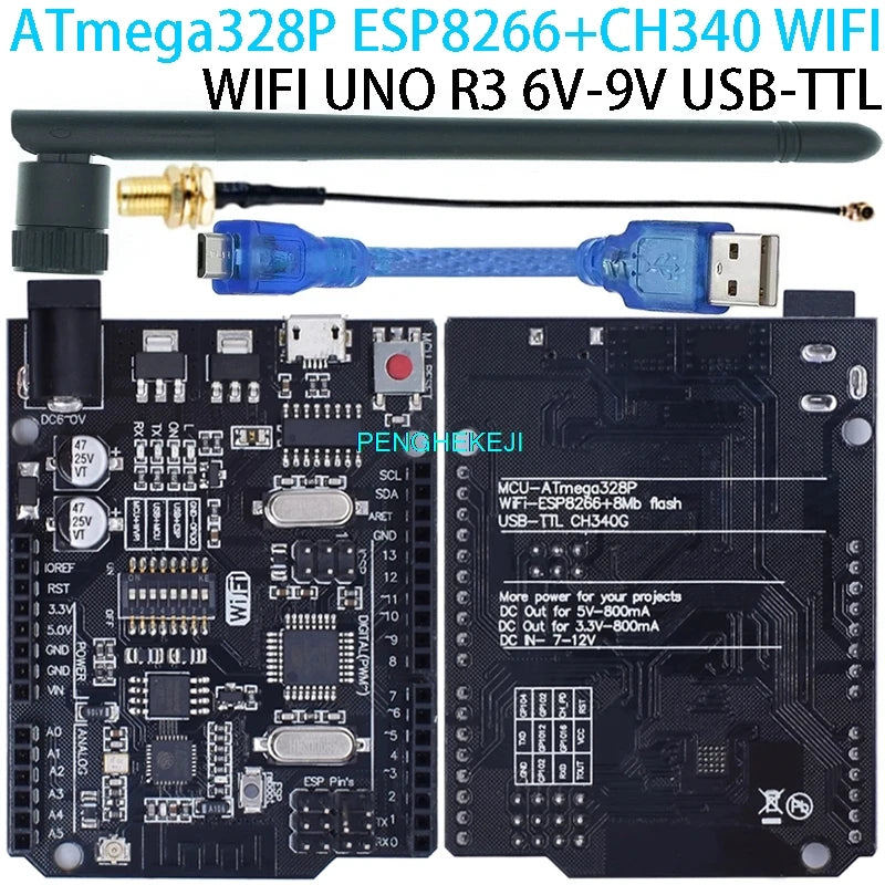 UNO+WiFi R3 ATmega328P+ESP8266 CH340 (32Mb di memoria) 6V-9V USB-TTL CH340G per Arduino NodeMCU WeMos una scheda di sviluppo