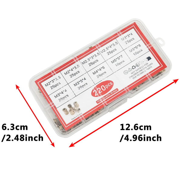 220PCS/1 SetM2 M2.5 M3 M4 M5 M6 Brass Heat Insert Nut Hot Melt Nutinsert Thread Knurled Double Twill Embedment Nuts