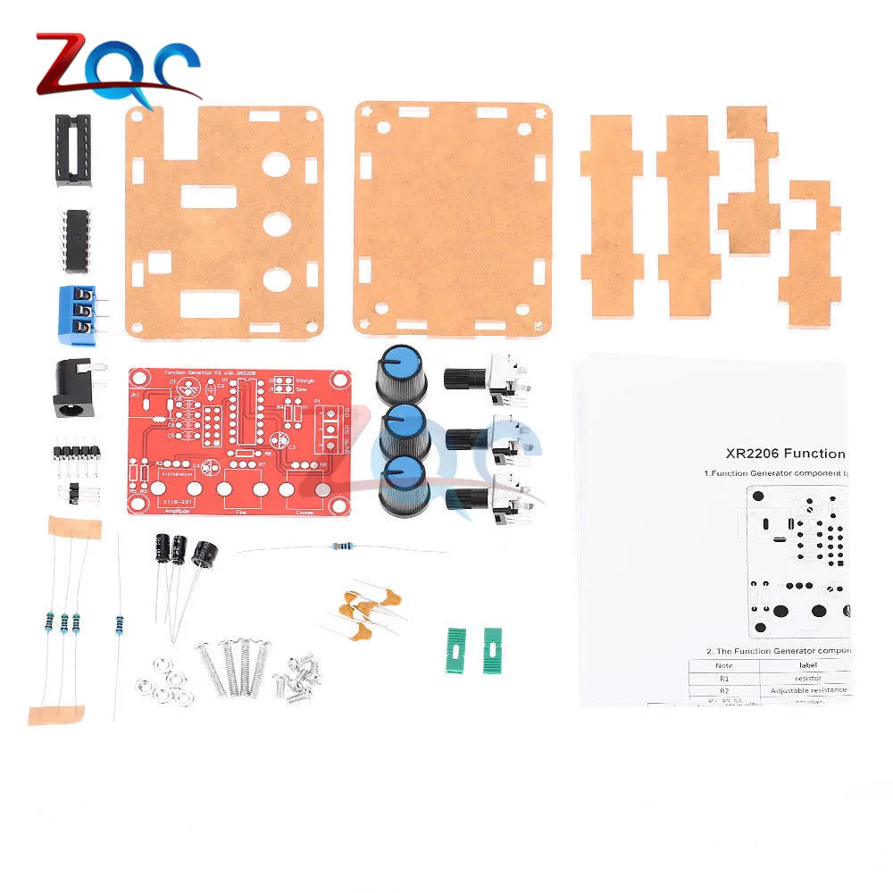 Kit fai da te generatore di segnale funzionale XR2206 da 1Hz a 1MHz, uscita sinusoidale/triangolare/quadra, frequenza e ampiezza regolabili.