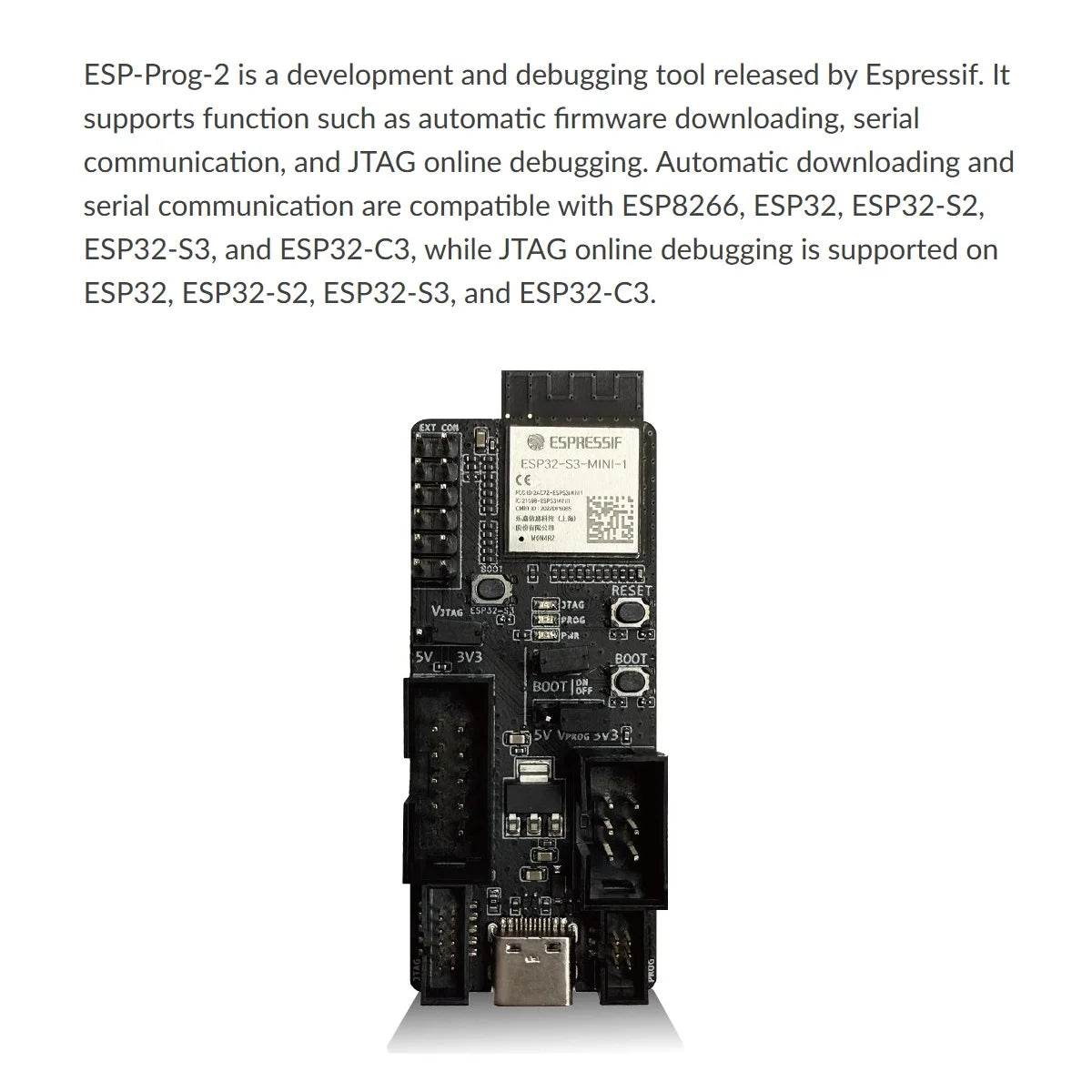 Espressif ESP-Prog-2 Debugger Serial Communication, JTAG In-Circuit Debugging, Firmware Auto Downloader