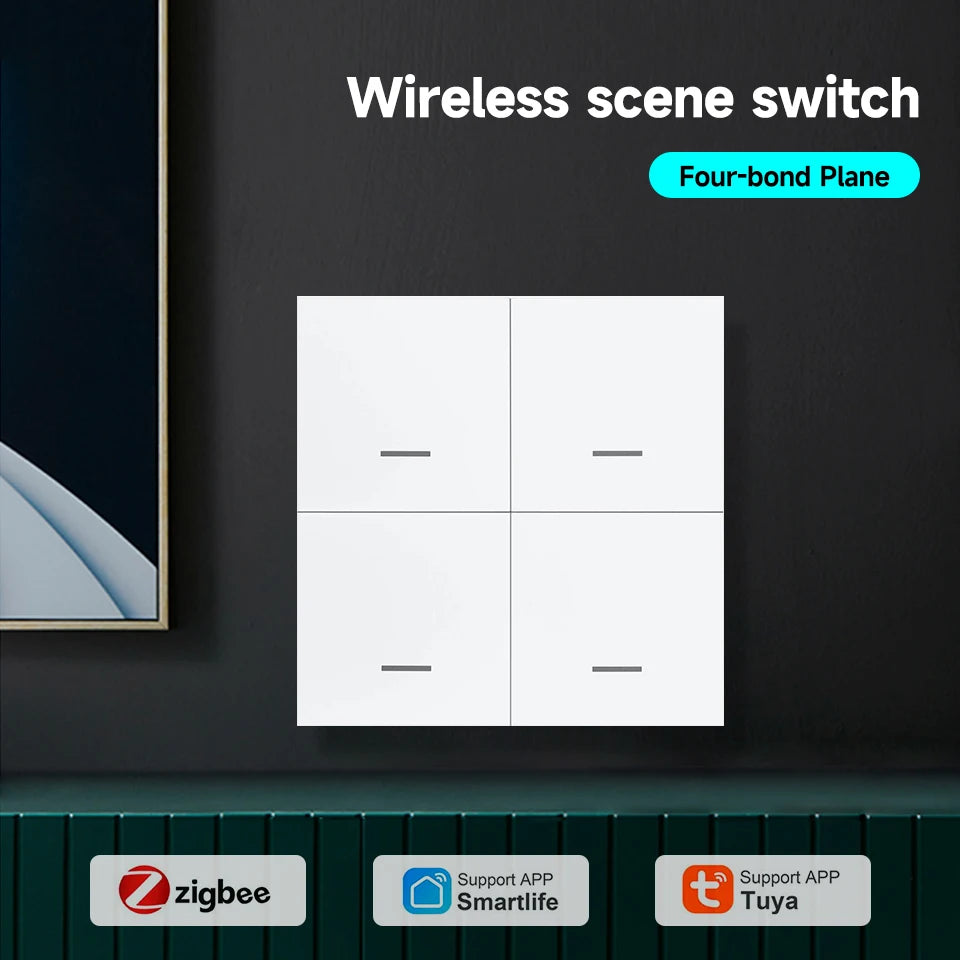 Zigbee 3.0 Wireless Smart Scene Switch Push Button 4 Gang 12 Modes Home Automation Scenario Controller Works With Tuya Devices
