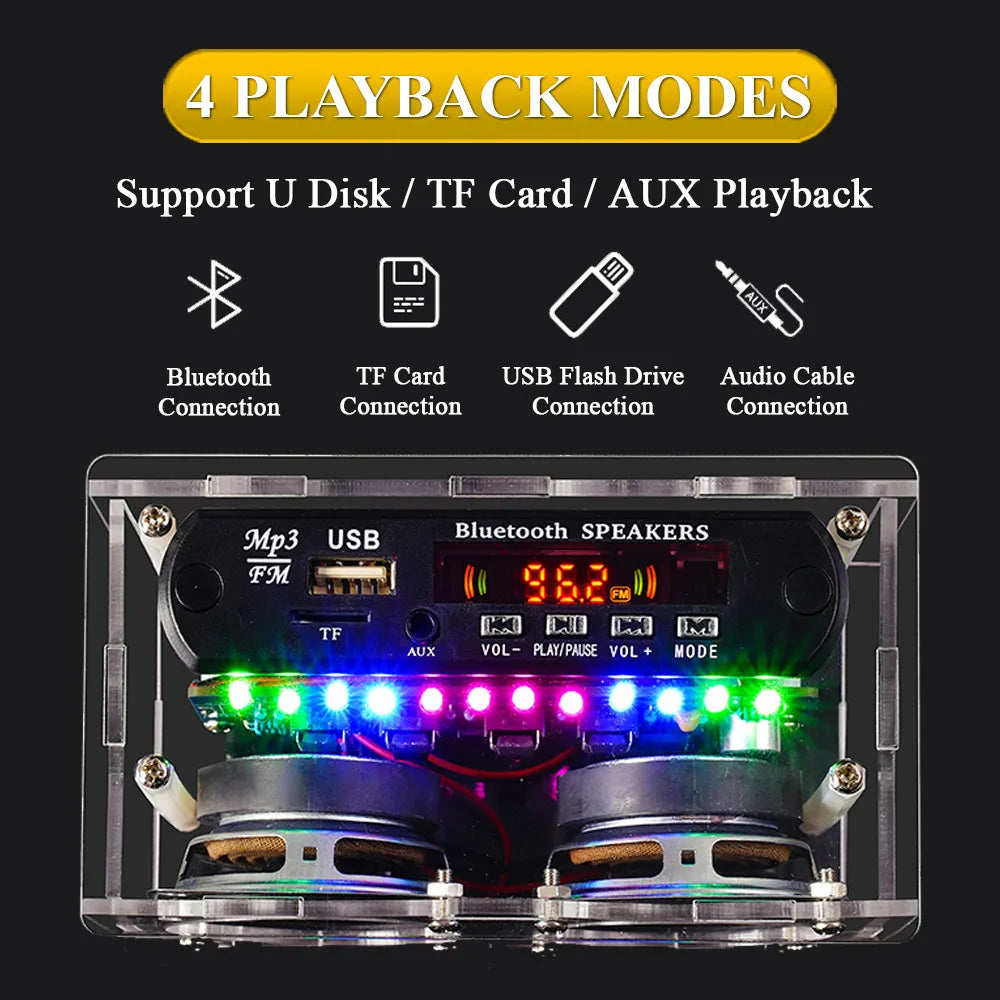 Kit altoparlante Bluetooth fai da te con radio FM 87,5-108 MHz Progetto di saldatura fai da te Kit di elettronica per esercitazioni di saldatura Assemblaggio con chiavetta USB e supporto TF