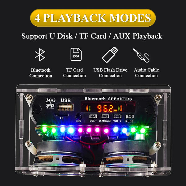 Kit altoparlante Bluetooth fai da te con radio FM 87,5-108 MHz Progetto di saldatura fai da te Kit di elettronica per esercitazioni di saldatura Assemblaggio con chiavetta USB e supporto TF
