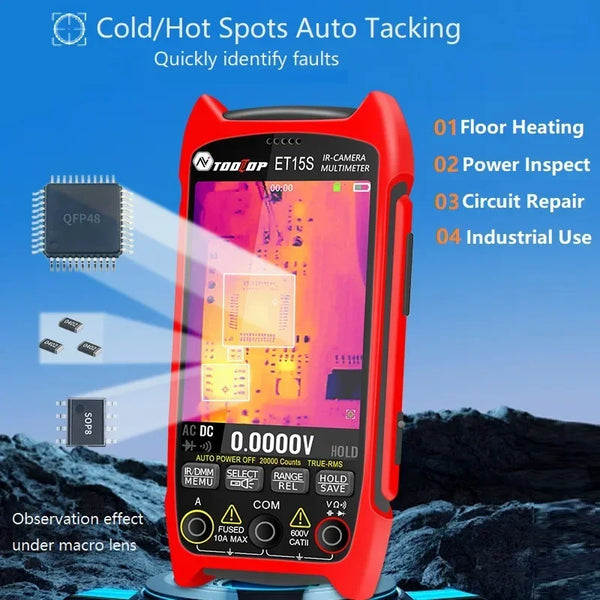 TOOLTOP ET15S 256*192 Thermal Multimeter 3.5-inch Industry Thermal Camera 19999 Counts T-RMS Multimeter HVAC Heating PCB Inspect