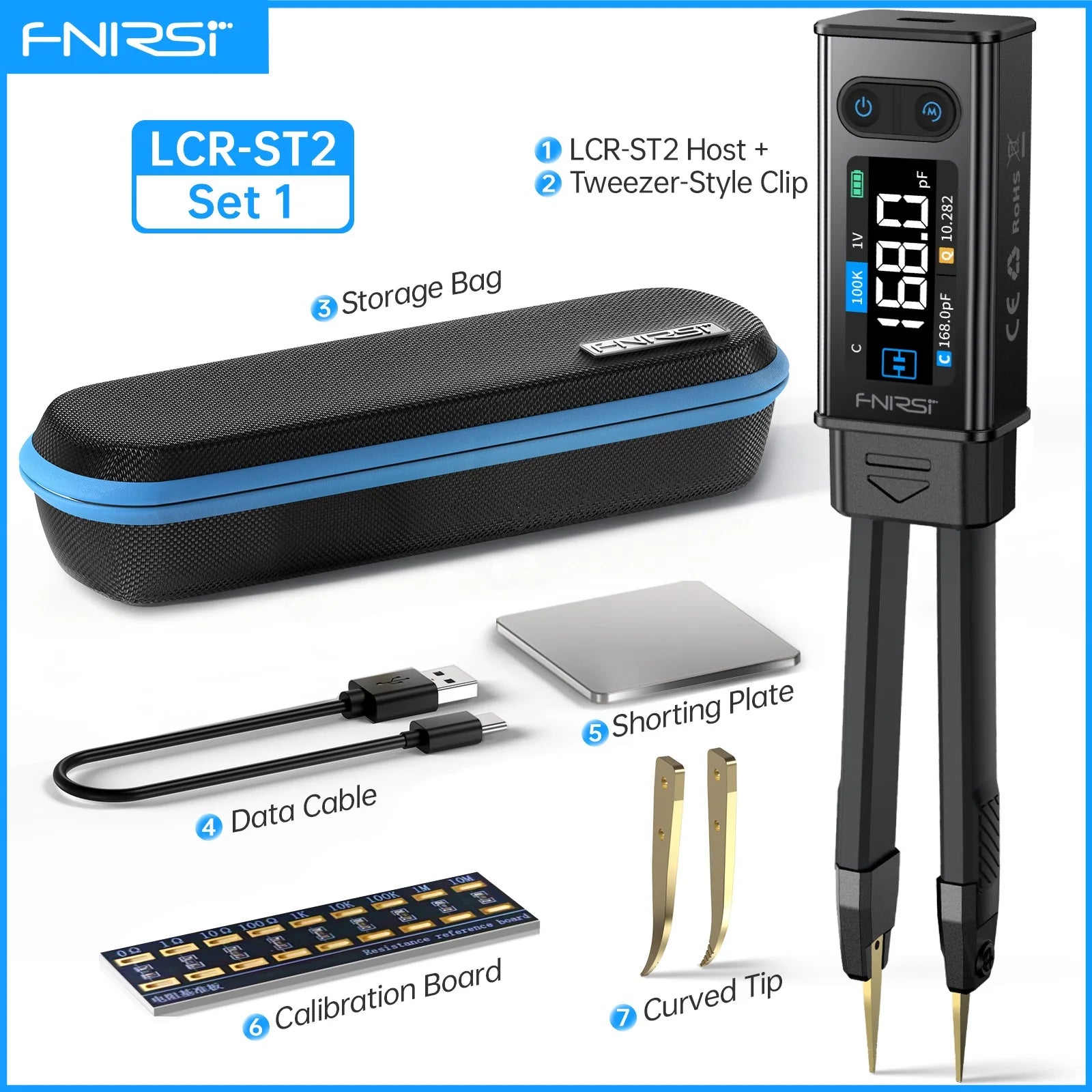 FNIRSI LCR-ST2 2-in-1 Digital Tweezer Bridge LCR ESR Meter SMD Test Kelvin Clip Electronic Component Multifunctional Tester Tool