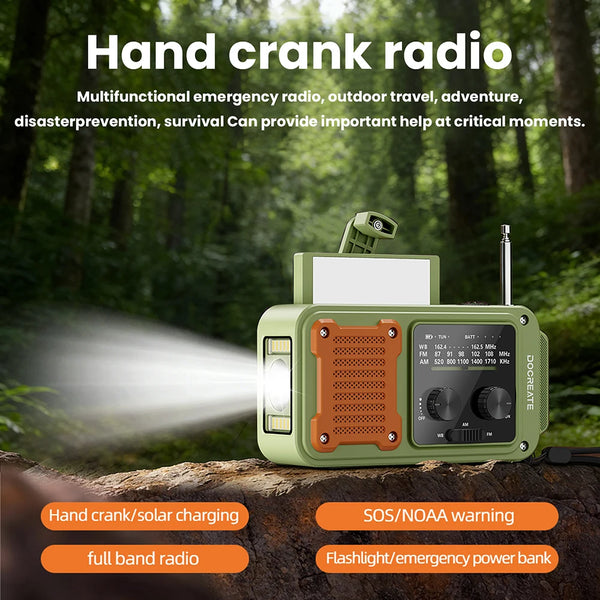 DC 5V 2A 7-in-1 87-108MHZ Multi-Function Emergency Radio: AM/FM/WB Full-Band Portable Radio with USB-C Interface