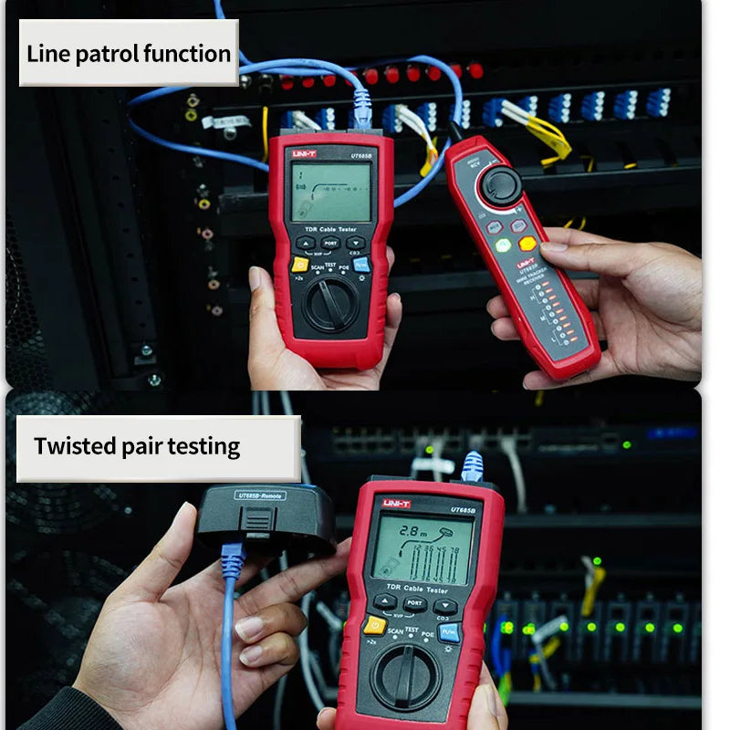 Testador de cabo de rede UNI T TDR UT685B KIT Rastreador de cabos Lan Tester RJ45 RJ11 Detector de fiação LCD Ferramenta de rede de exibição