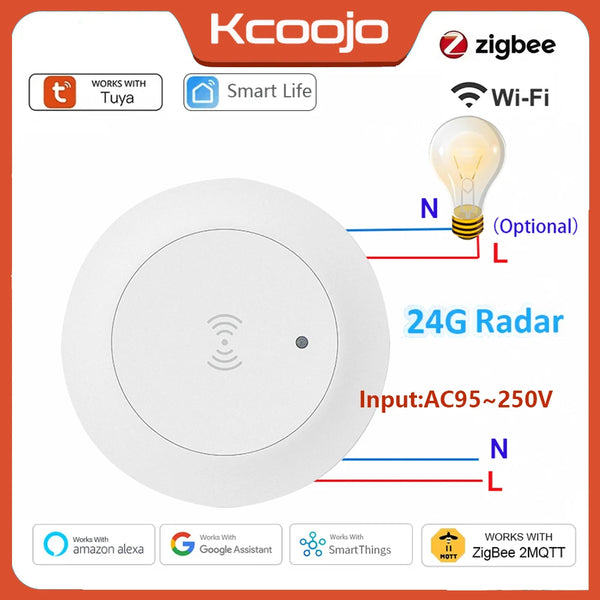 Tuya Smart Life ZigBee/WiFi 24G MmWave Radar Human Body Presence Motion Sensor For Light Switch Luminosity Detection 110/220V