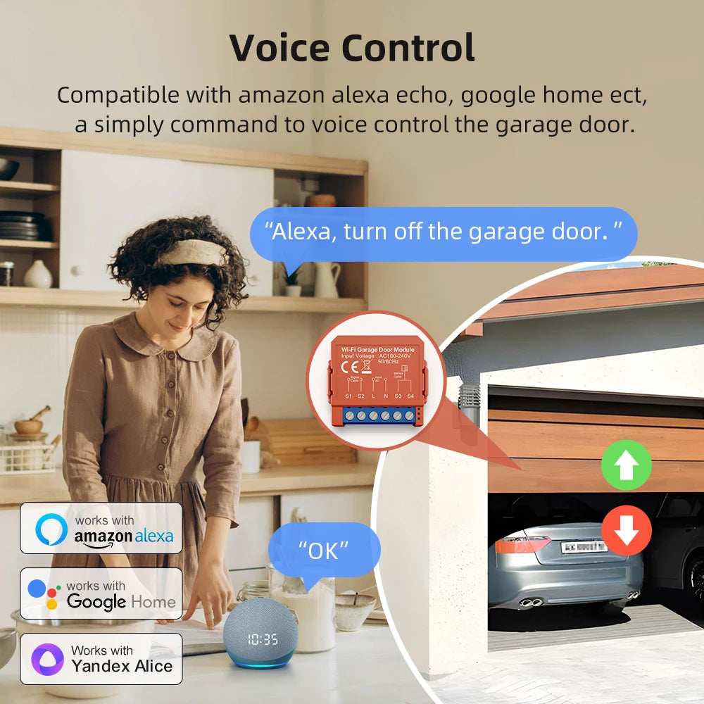 AVATTO Tuya WiFi Garage Door Opener Smart App Remote Voice Control Gate Door Switch module Works with Alexa Google Home Alice