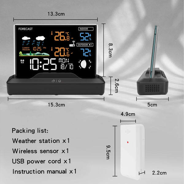 Wireless Weather Station Home RF Alarm Clock VA Color Screen In/Outdoor Thermometer Hygrometer with Weather Forecast 2025 New