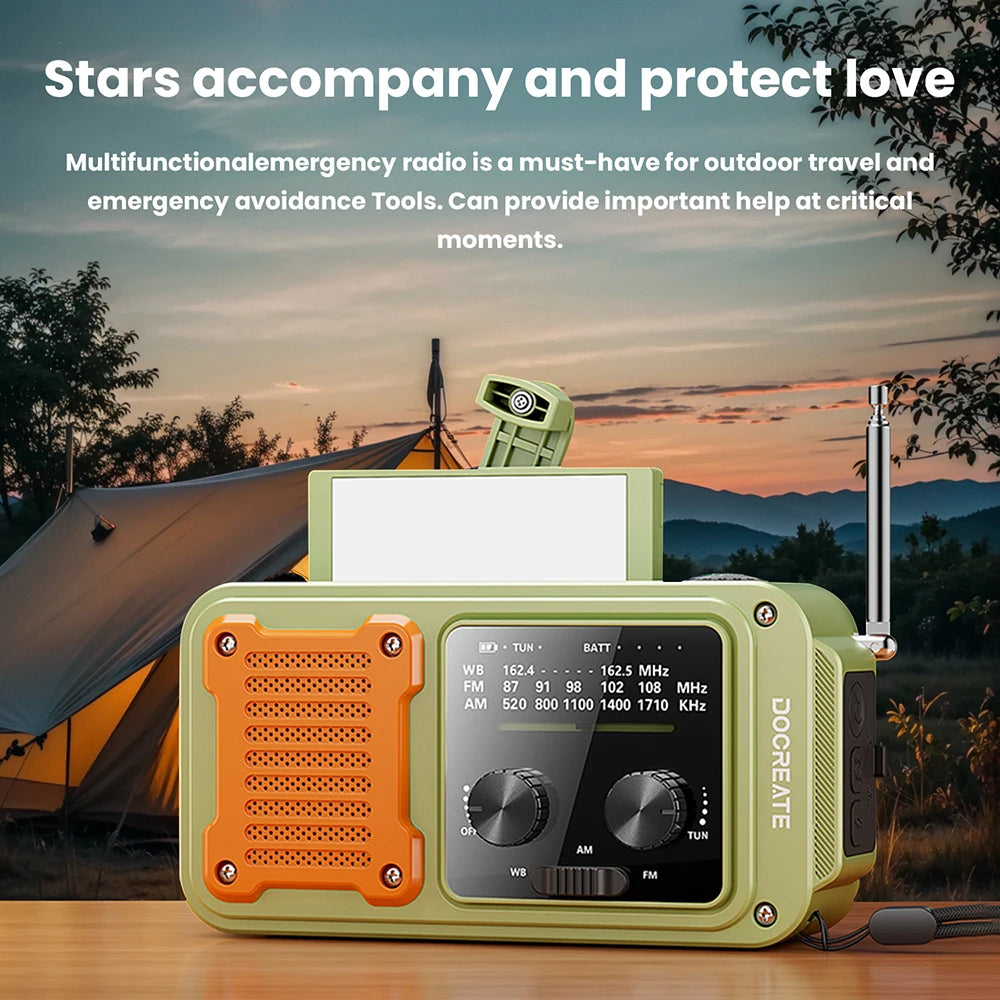 DC 5V 2A 7-in-1 87-108MHZ Multi-Function Emergency Radio: AM/FM/WB Full-Band Portable Radio with USB-C Interface