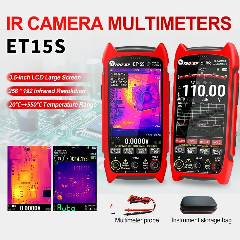 TOOLTOP ET15S 256*192 Thermal Multimeter 3.5-inch Industry Thermal Camera 19999 Counts T-RMS Multimeter HVAC Heating PCB Inspect