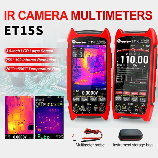 TOOLTOP ET15S 256*192 Thermal Multimeter 3.5-inch Industry Thermal Camera 19999 Counts T-RMS Multimeter HVAC Heating PCB Inspect