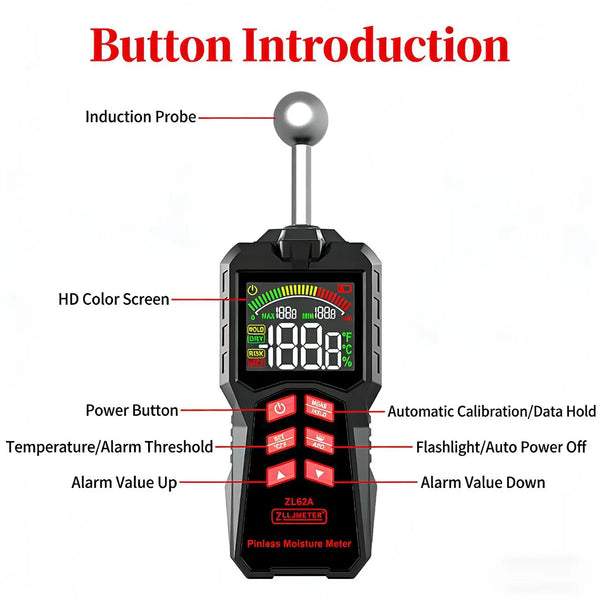 Pinless Wood Moisture Meter Digital Hygrometer Non-contact Timber Damp Detector Wall detail image 6