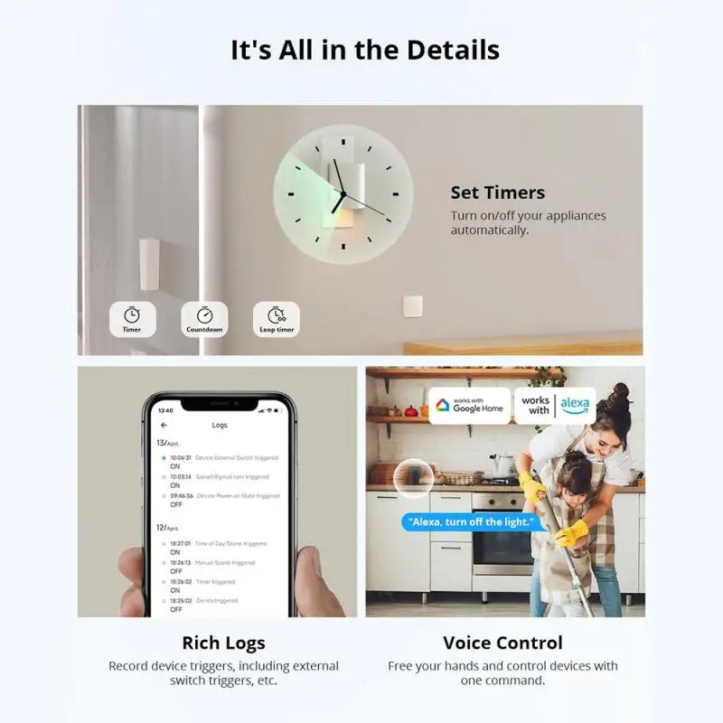 Interruttore luce smart Sonoff Mini R4 Matter WiFi, relè Sonoff Mini R4 Extreme Matter compatibile con Alexa, Google Home e HomeKit.