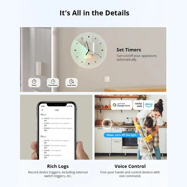 Interruttore luce smart Sonoff Mini R4 Matter WiFi, relè Sonoff Mini R4 Extreme Matter compatibile con Alexa, Google Home e HomeKit.