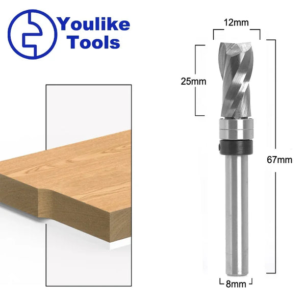 Top Bearing Ultra-Performance Compression Flush Trim Router Bit Mill 8mm Shank Solid Carbide CNC  Bit Spiral Flush Router Tool