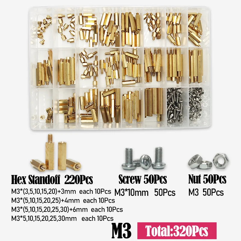 M2 M2.5 M3 M4 M5 Motherboard Standoffs Screws Nuts Kit for DIY Electronic PCB Circuit Hex Pillar Mount Male Female Brass Spacer
