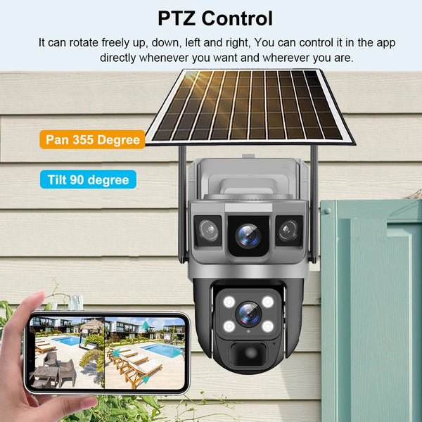 V380 Pro Solar Camera 4G Sim Outdoor Dual Lens Three Screens Webcam PIR Human Detect CCTV Security Video Battery PTZ IP Camara