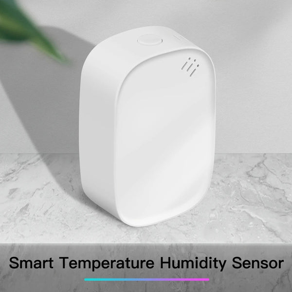 Sensore intelligente di temperatura e umidità MOES Tuya Zigbee, igrometro per interni, monitoraggio tramite app, compatibile con Alexa e Google Home, alimentato a batteria.