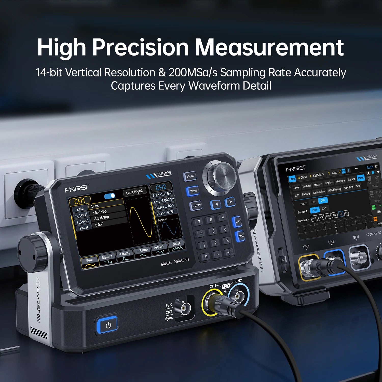 FNIRSI TSG6020 TSG3020 Function Signal Generator 2Ch 60MHz/30MHz 200MSa/s Touchscreen and Type-C Power for Electronics Repair