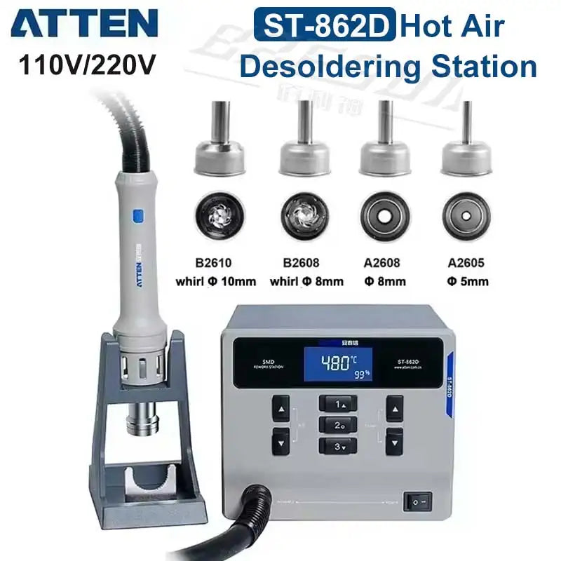 ATTEN ST-862D Hot Air Gun Soldering Station Lead-free 110V/220V 1000W BGA Rework Station Automatic Sleep Desoldering Station