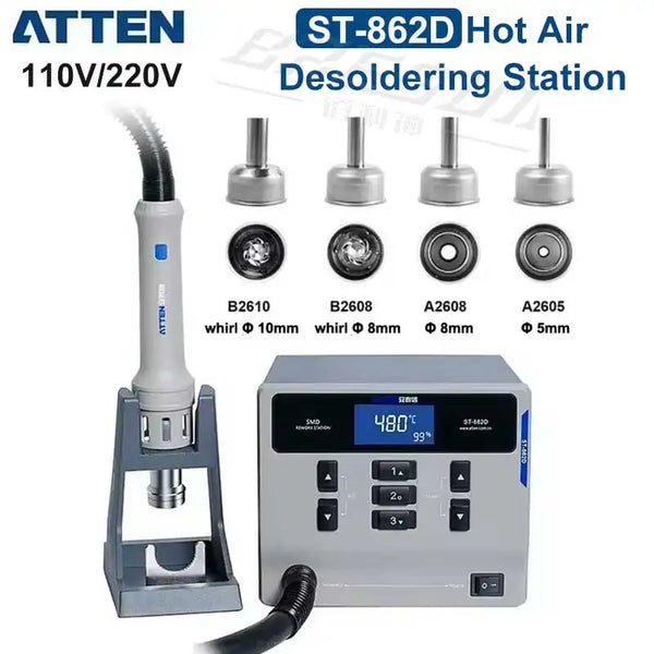 ATTEN ST-862D Hot Air Gun Soldering Station Lead-free 110V/220V 1000W BGA Rework Station Automatic Sleep Desoldering Station