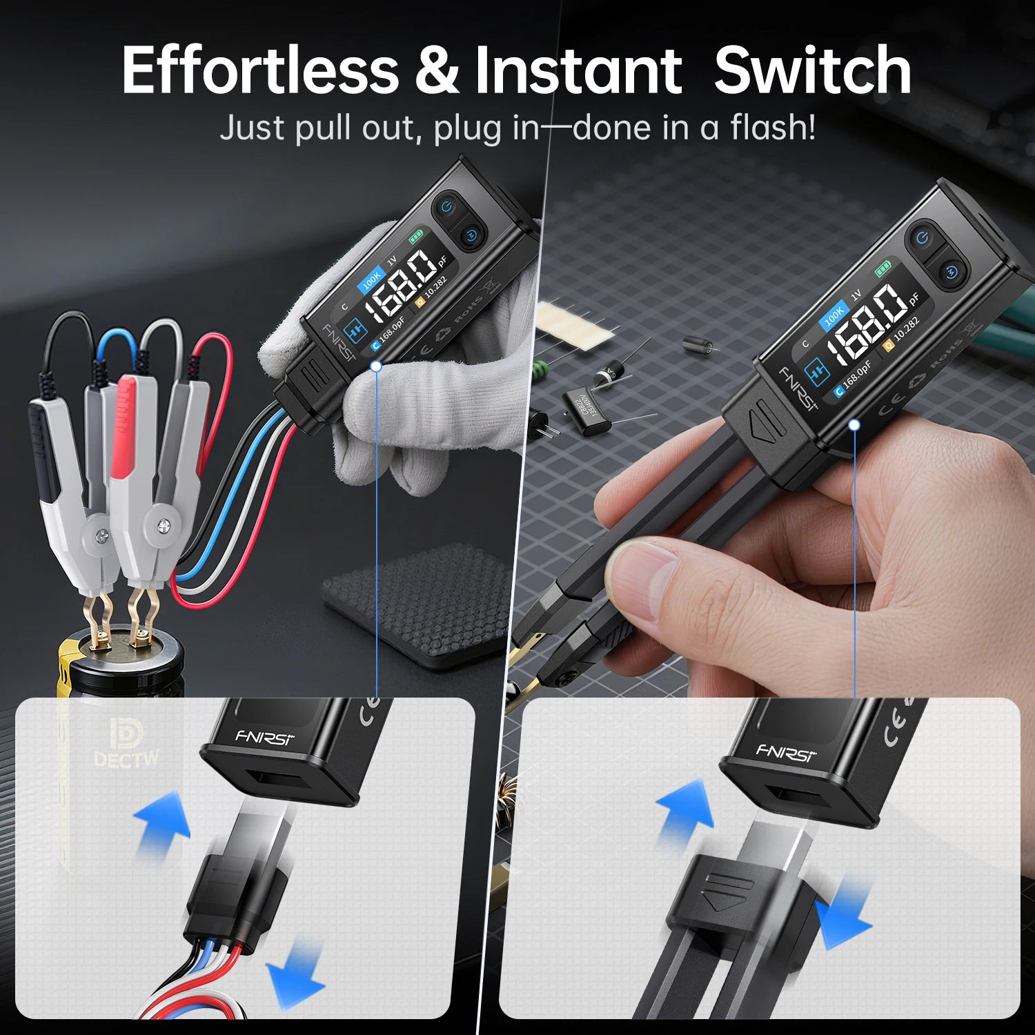 FNIRSI LCR-ST2 2-in-1 Digital Tweezer Bridge LCR ESR Meter SMD Test Kelvin Clip Electronic Component Multifunctional Tester Tool