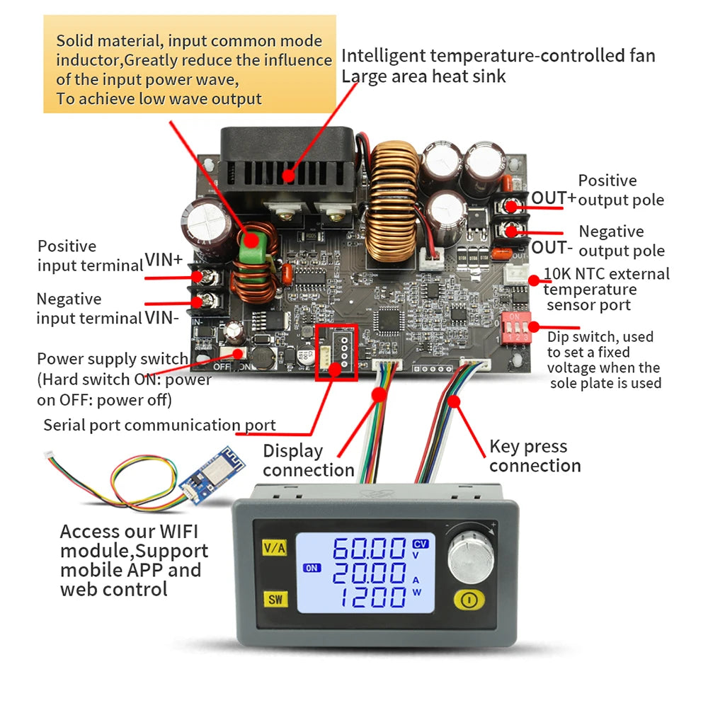 0~60V CNC Adjustable DC Stabilized Voltage Power Supply Constant Voltage and Constant Current 15A/20A 900/1200W Step-Down Module