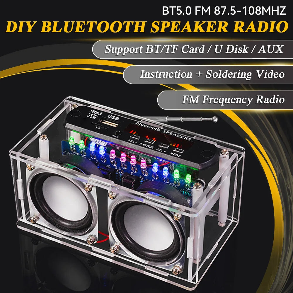 Kit altoparlante Bluetooth fai da te con radio FM 87,5-108 MHz Progetto di saldatura fai da te Kit di elettronica per esercitazioni di saldatura Assemblaggio con chiavetta USB e supporto TF