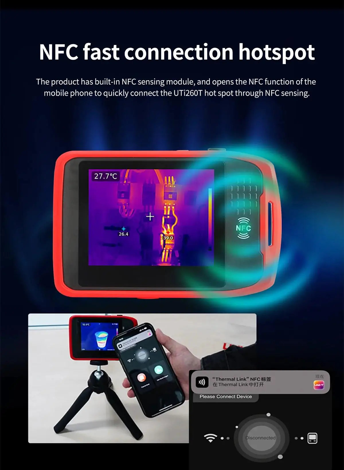 UNI-T UTI260T Pocket Thermal Imager 256x192 NCV Bluetooth Thermographic Camera Infrared Thermal Camera For Repair PCB Circuit