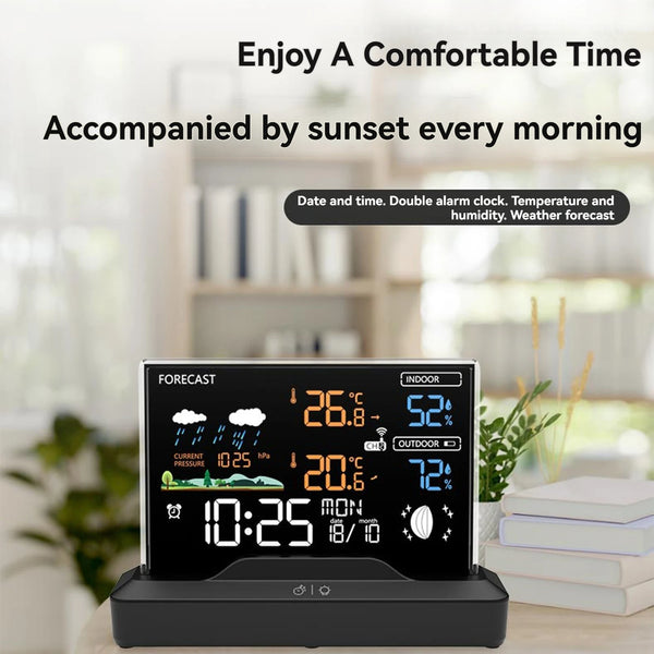 Wireless Weather Station Home RF Alarm Clock VA Color Screen In/Outdoor Thermometer Hygrometer with Weather Forecast 2025 New