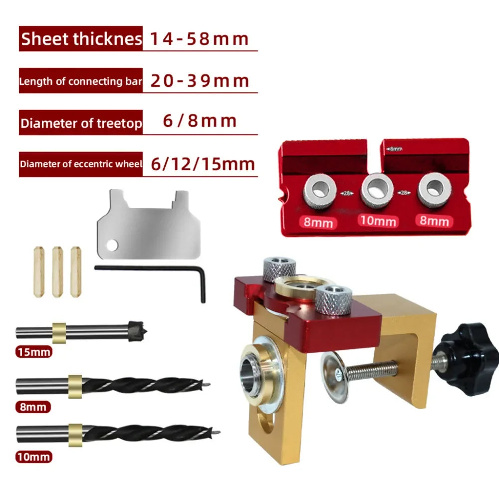 Adjustable 3 in 1 Dowel Jig Drilling Guide Kit Set Positioning Clip Puncher Locator Woodworking Joints Tools for Guide  Dowel