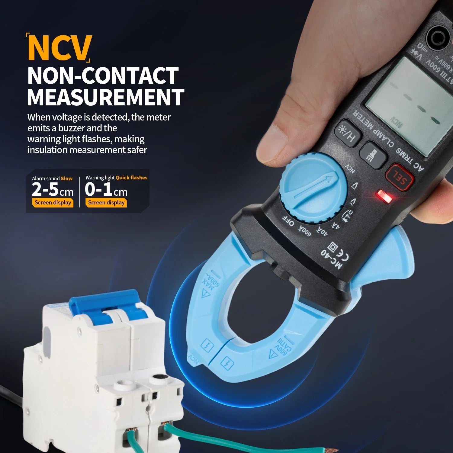 FNIRSI MC-40 Digital Clamp Meter 600A High Current Multimeter AC/DC Voltage 600V Auto Range NCV T-RMS Resis/Diode/ON-OFF Test