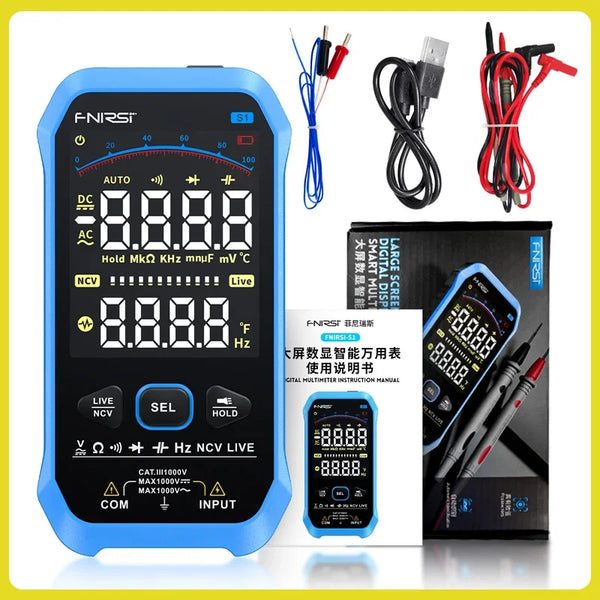 FNIRSI S1 Smart Digital Multimeter  Live Tester 9999counts  AC DC Voltage Resistance Capacitance Display  Diode NCV Hz