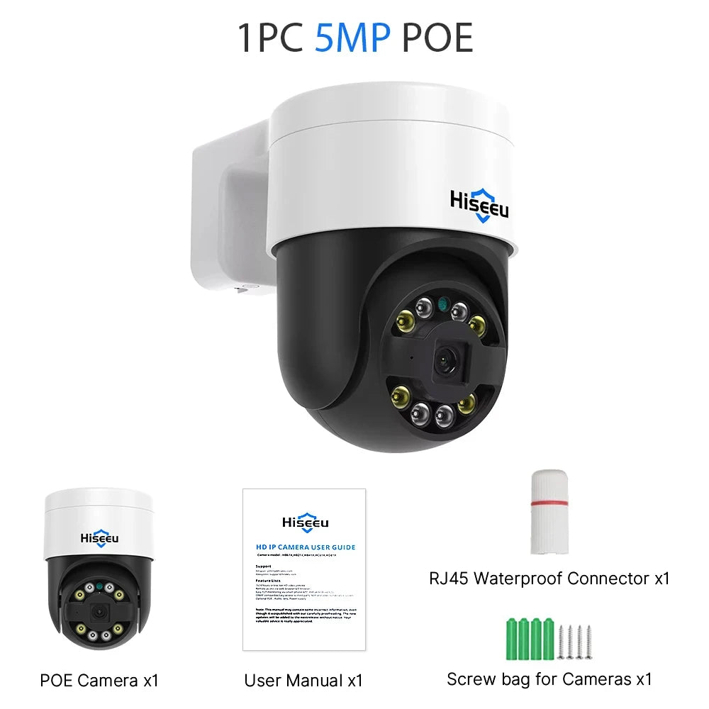 Hiseeu 5MP 4K 8MP POE PTZ IP Camera ONVIF Full Color Night Vision Outdoor Video Surveillance CCTV Cameras for Xmeye Pro NVR
