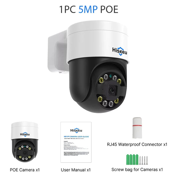 Hiseeu 5MP 4K 8MP POE PTZ IP Camera ONVIF Full Color Night Vision Outdoor Video Surveillance CCTV Cameras for Xmeye Pro NVR