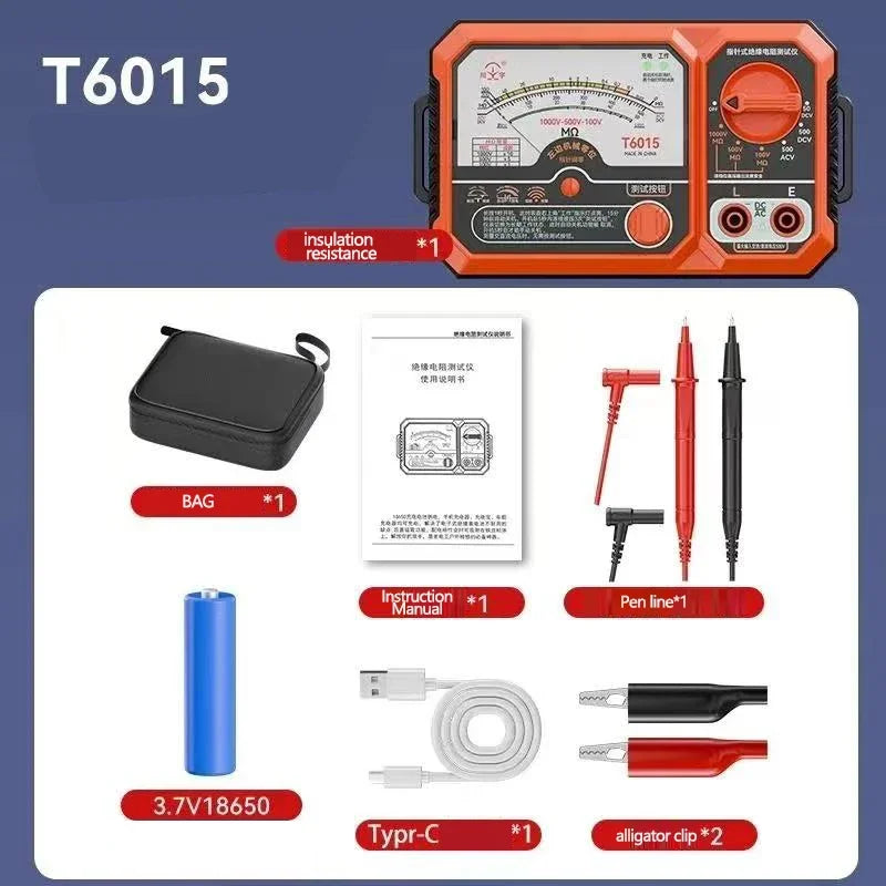 T6005 T6010 USB Rechargeable 500V Analog Insulation Resistance Tester Megohmmeter, Portable detail image 7