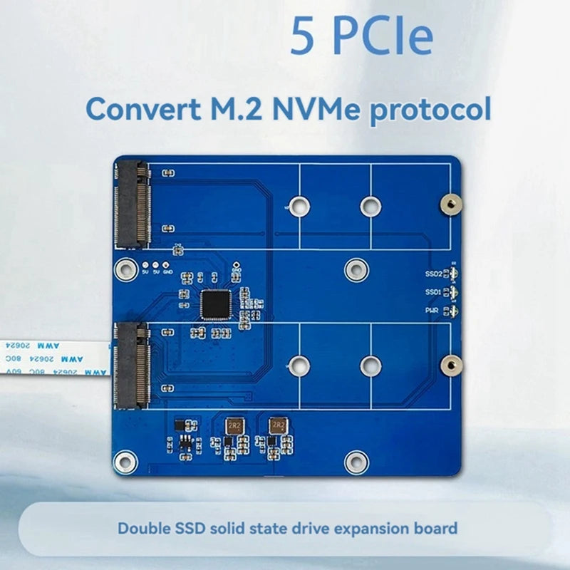 Expansion Board Module For Raspberry Pi 5 PCIE M.2 Dual SSD Expansion Board NVME Protocol Portable Module