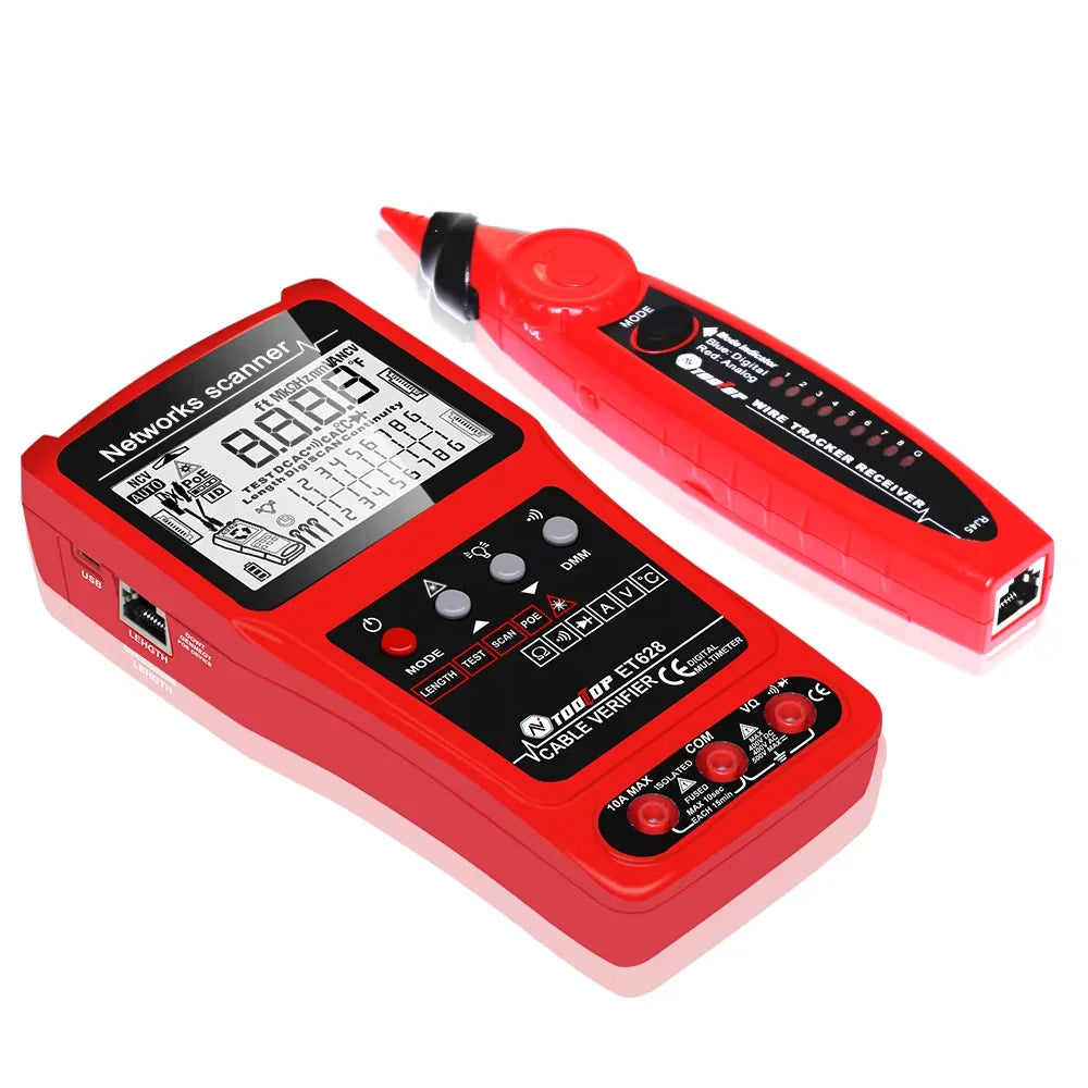 TOOLTOP 3 in 1 LAN Cable Tester Visual Fault Locator Multimeter 600M Length Measure Cable Mapping POE Rj45 Network Cable Tracker