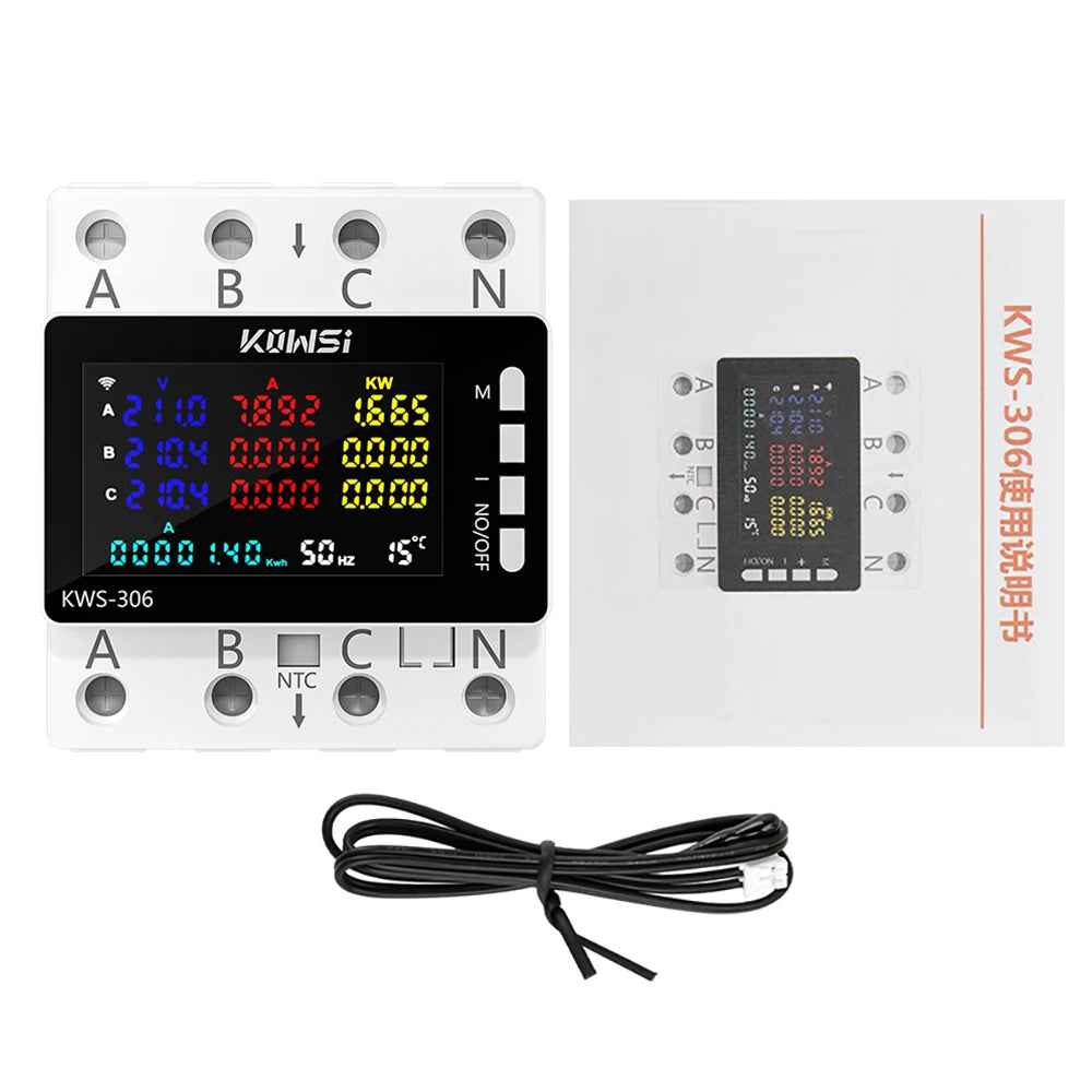 KWS-306 Voltmeter Ammeter Power Meter AC 85-290V 80A 3-phase 4-wire DIN-Rail Meter Power Failure Protection Function