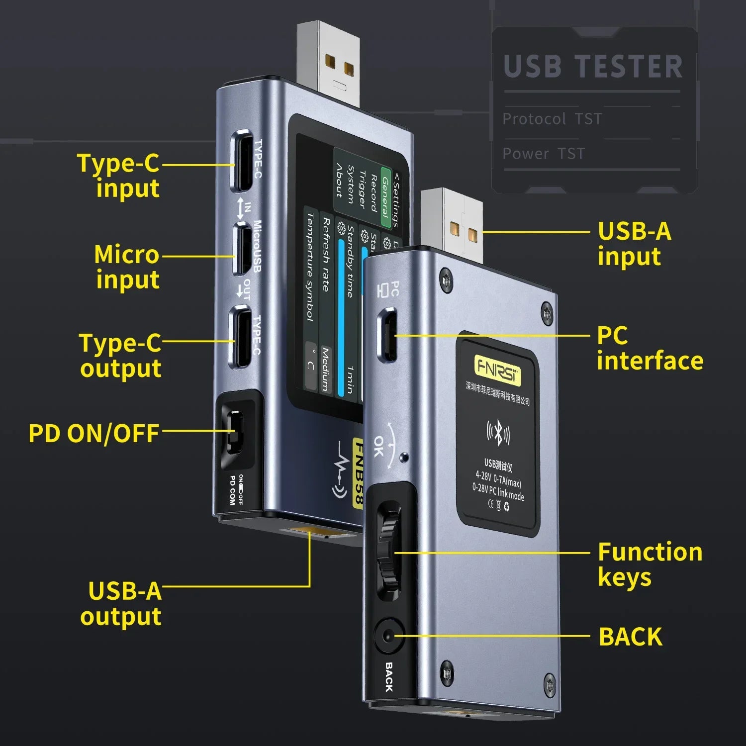 FNIRSI FNB58 USB Digital Voltmeter Ammeter Tester Tool TYPE-C Fast Charge Detection Trigger Capacity Ripple Measurement