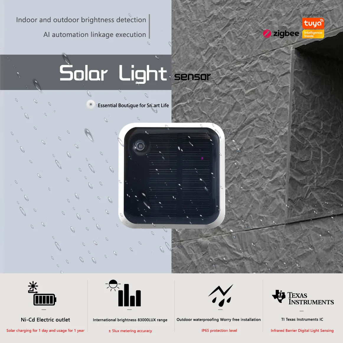 Sensore di luce solare Tuya Zigbee IP65 impermeabile wireless intelligente con supporto per alimentazione solare Assistente domestico Zigbee2mqtt